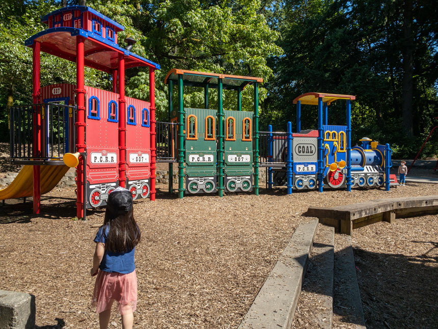 Wilburton Hill Park Large Colorful Train Playground in Bellevue