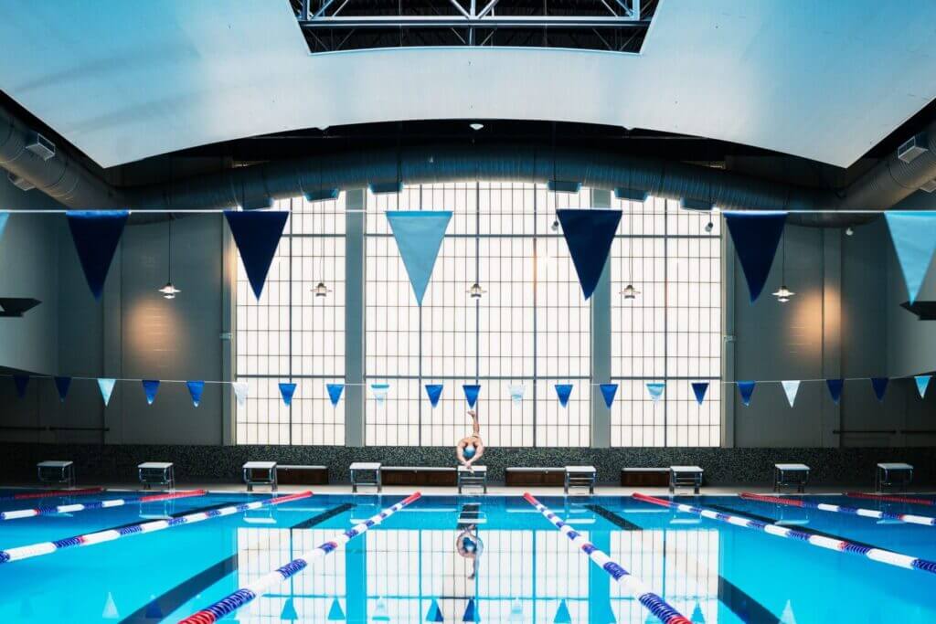 Bellevue Club Hotel indoor lap pool, part of their world-class aquatics facility. A quiet space for swimming laps or relaxing, offering family-friendly amenities alongside adult fitness features.