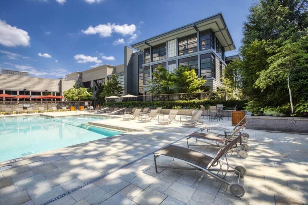 Bellevue Club Hotel, a top family-friendly hotel with access to a world-class aquatics and fitness center. Features include three swimming pools and a hot tub perfect for kids and parents to enjoy after a day of exploring Bellevue.