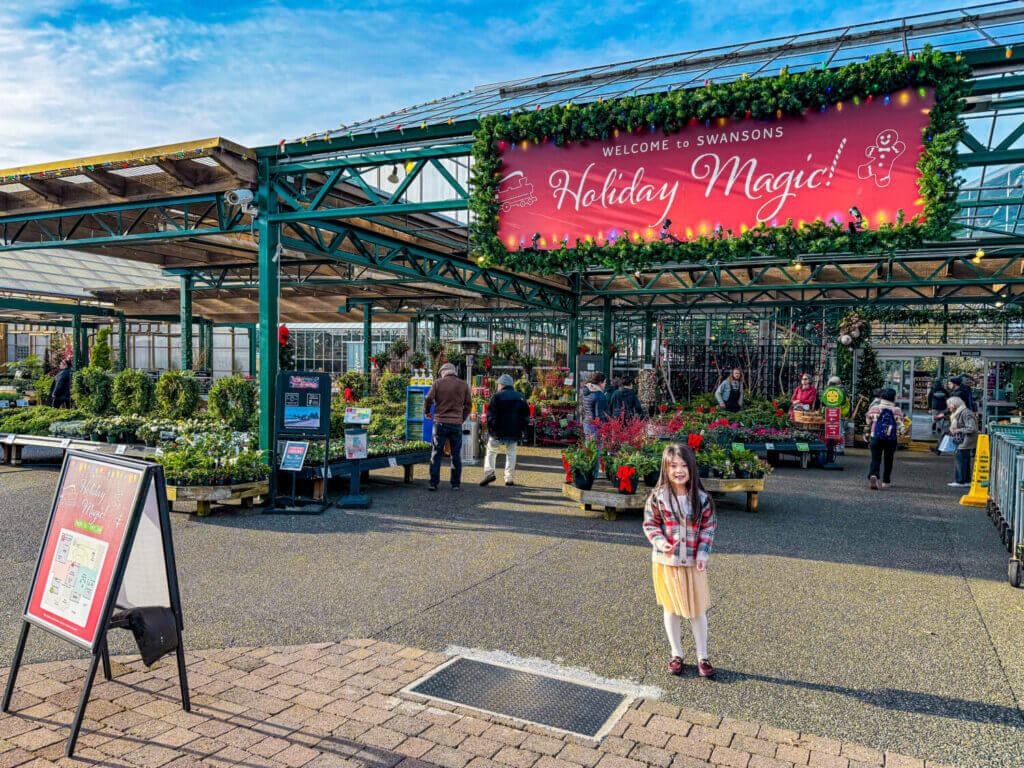 Holiday at Swansons Nursery in Seattle with kids