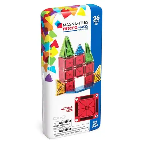 MAGNA-TILES microMAGS 26-Piece Travel Magnetic Construction Set Bold Colors, The Original Magnetic Building Brand