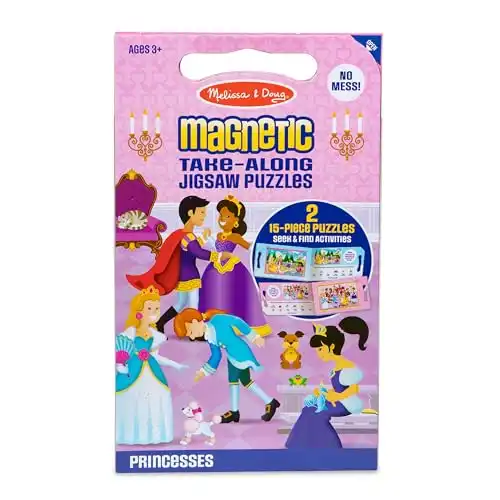 Melissa & Doug Take-Along Magnetic Jigsaw Puzzles Travel Toy Princesses (2 15-Piece Puzzles)